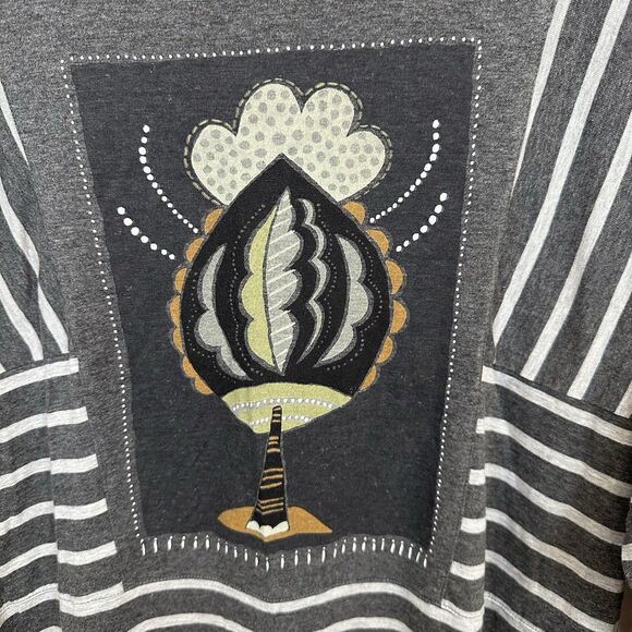 Gudrun Sjoden Dress Large Gray Stripe Organic Cotton Stretch Lagenlook Patch - Picture 2 of 10